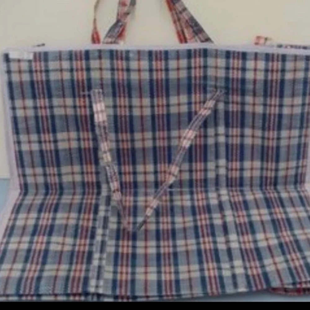 Set of 3 X- Large Plaid Zipper Storage Bags – Blue, Red & Black